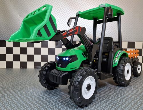 Trattore elettrico per bambini 24V verde con rimorchio - immagine 3