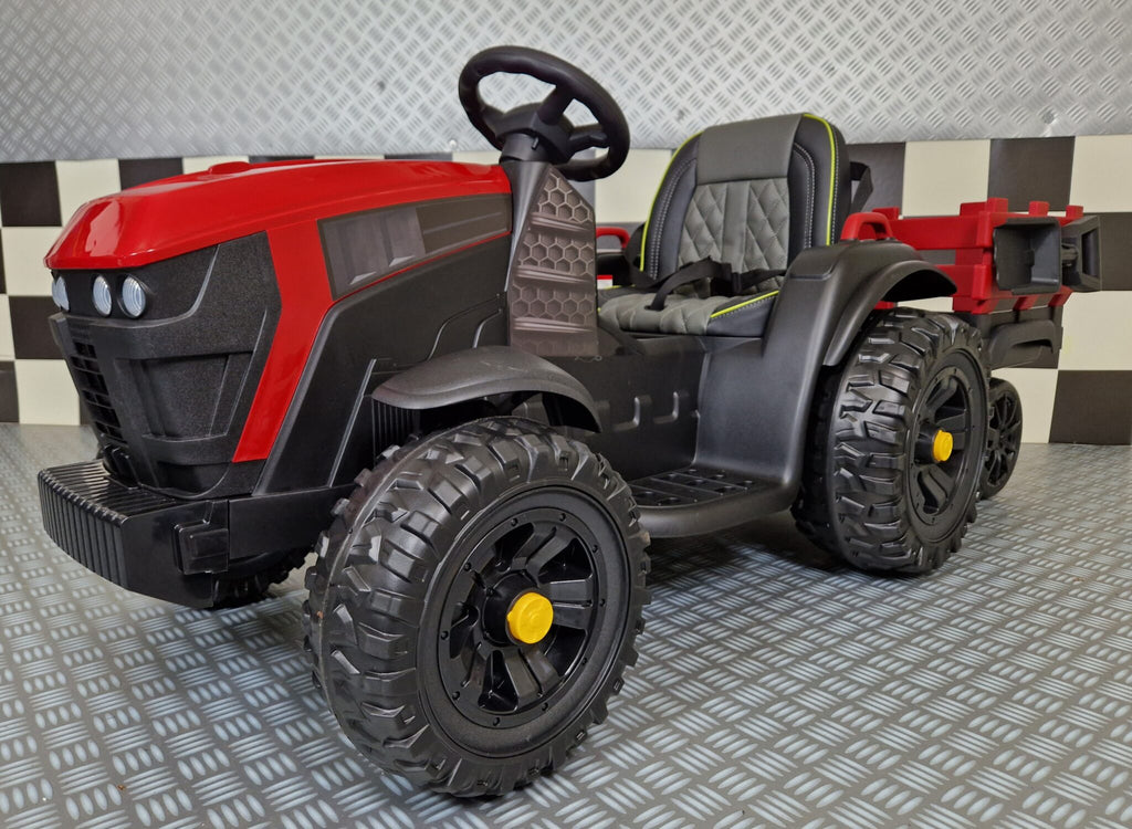 Trattore elettrico Farmer 12V rosso con rimorchio e telecomando - immagine 2