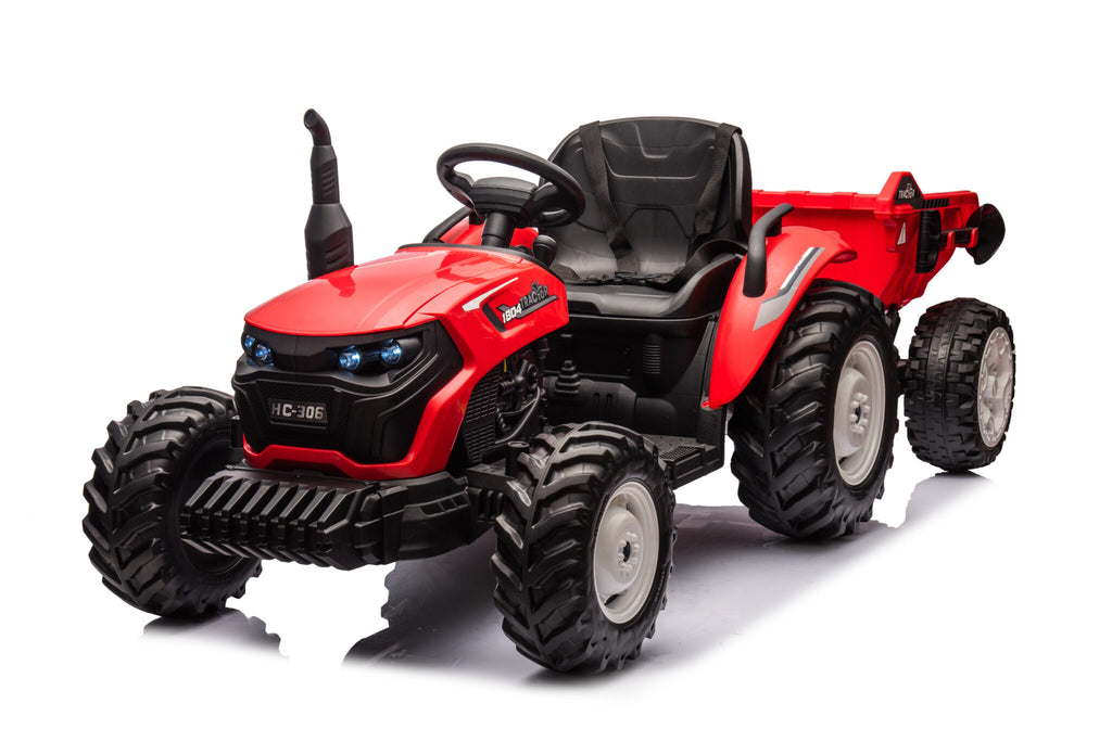 Trattore elettrico per bambini 24V rosso con rimorchio - immagine 1