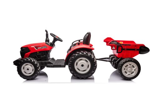 Trattore elettrico per bambini 24V rosso con rimorchio - immagine 4