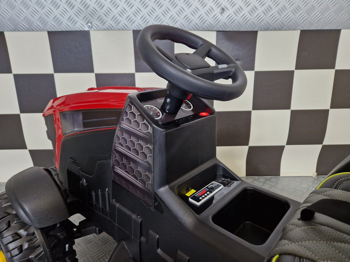 Trattore elettrico Farmer 12V rosso con rimorchio e telecomando - immagine 7