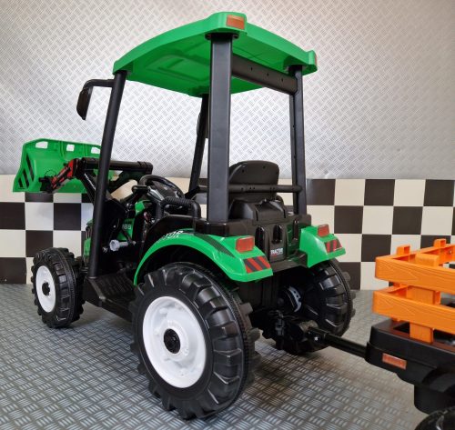 Trattore elettrico per bambini 24V verde con rimorchio - immagine 7