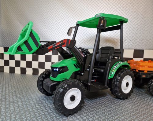 Trattore elettrico per bambini 24V verde con rimorchio - immagine 2